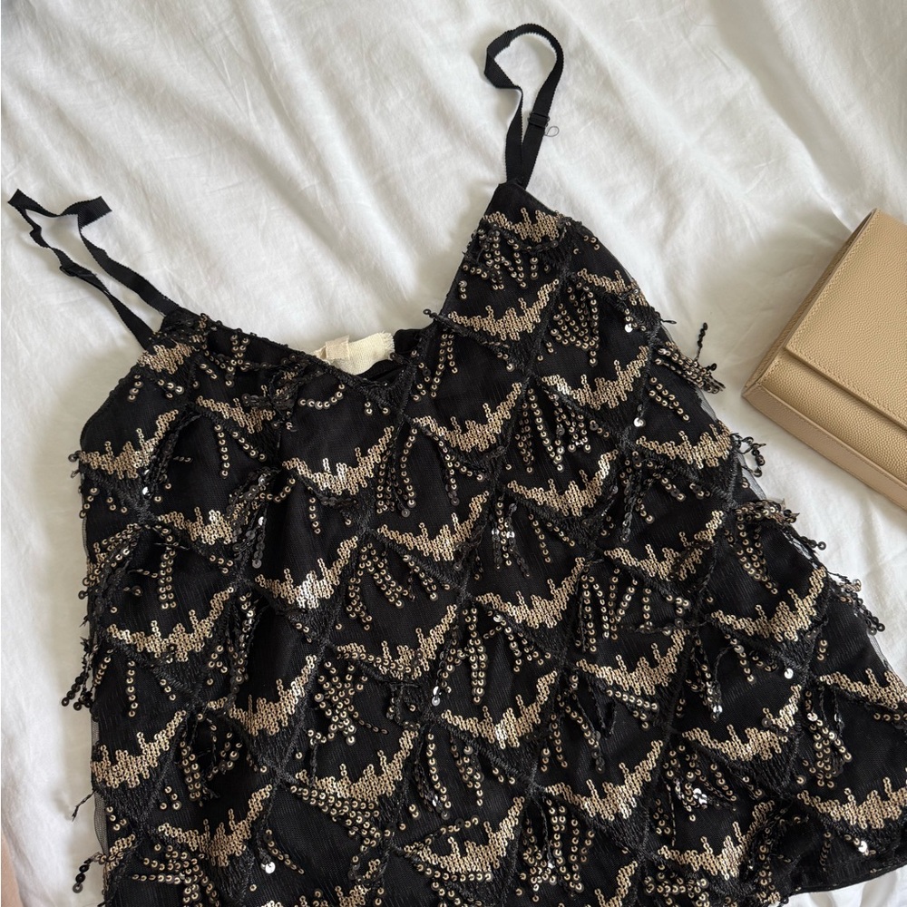Anthropologie Black and Gold Sequin Tank Top